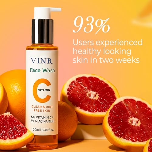 Image of VINR 5% VITAMIN C + E Super Bright Gel Face Wash For Glowing And Brightening Skin | Grapeseed Extract | All Skin Types| Combination of Hyaluronic & Vitamin B3 | Face Wash for Women & Men |100 Ml
