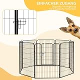 PawHut Welpenlaufstall 8-TLG Welpenauslauf mit 8 Gitterplatten Tür Erdspießen flexibel Schutzplane 100cm hoch Welpengitter Laufstall für Haustiere Hund Katze Welpe Laufgitter für drinnen und draußen