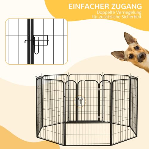 PawHut Welpenlaufstall 8-TLG Welpenauslauf mit 8 Gitterplatten Tür Erdspießen flexibel Schutzplane 100cm hoch Welpengitter Laufstall für Haustiere Hund Katze Welpe Laufgitter für drinnen und draußen