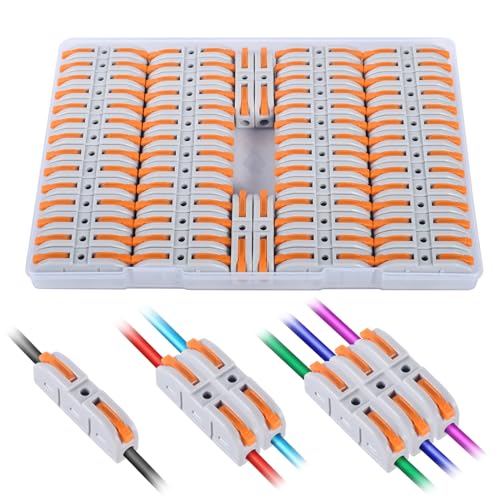 Lever Wire Connectors, HTCELLE 60-Piece Quick Connect Electrical Splicing Kit for Compact Inline Terminals - 28-12 AWG, 1 in 1 Out (Orange, 60)