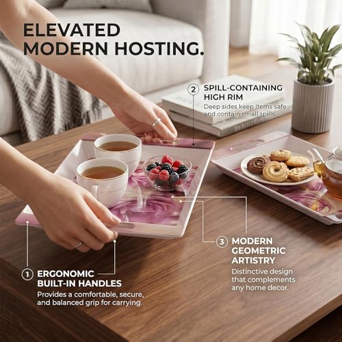 Image of U.P.C Serving Tray Set of 2 / Tray Set for Serving Premium Printed Tray for Serving /Multi-Use Serving Plate (Small, Medium)