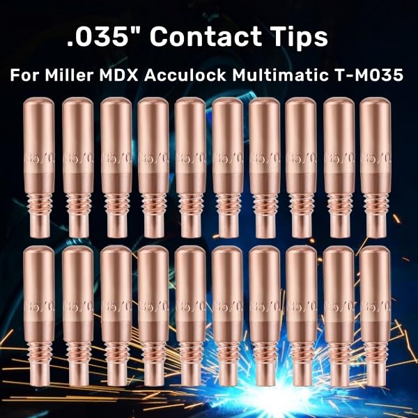 Image of MIG Welding Contact Tips .035 inch(0.9mm) for Miller MDX Series MIG Gun Use with Miller MDX Diffuser D-M100 D-M250 T-M035 (20-PK)