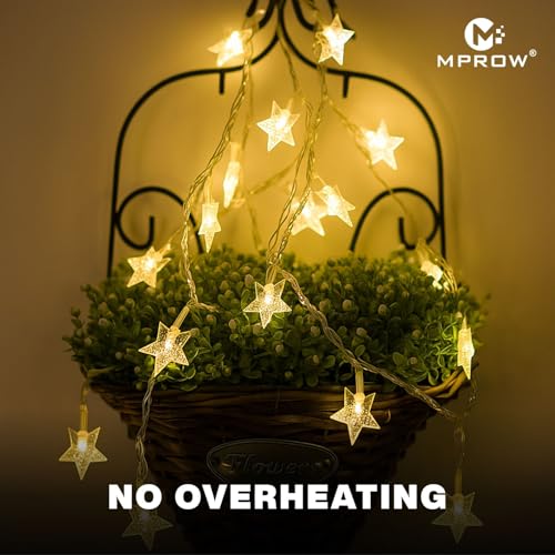 Image of MPROW Star String Lights - 20 LED Yellow Color Hanging Fairy Lights with Waterproof Decorative Lights for Bedroom, Diwali, Christmas, Wedding, and Outdoor Garden