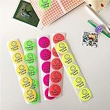 FSVGC Round Smiley Thank You Fluorescent Decorative Sticker Waterproof Packaging Bag Sealed Sticker Label Stationery 25 Pcs