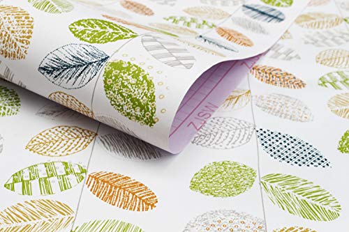 ANBILILA Papel Pintado Autoadhesivo Hojas Estilo Nórdico,Vinilo Decorativo Plantas Pintadas a Mano Verde y Naranja,44,5x500cm,Papel de Pared para Muebles,Salón,Dormitorio,Cocina,DIY