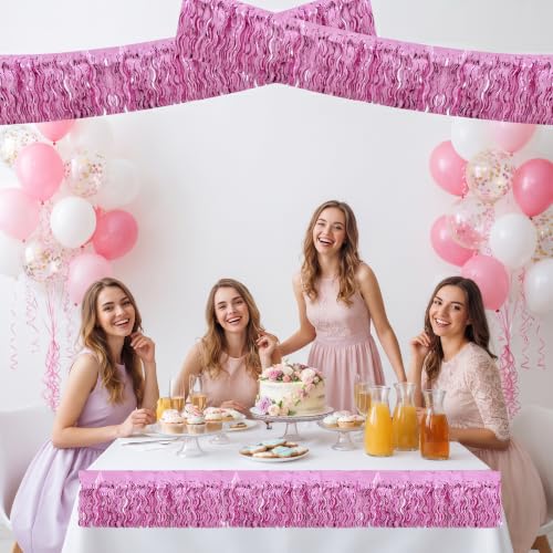Image of BEISHIDA 3 Pack Pink Wavy Foil Fringe Garland 30ft Tinsel Wall Decor