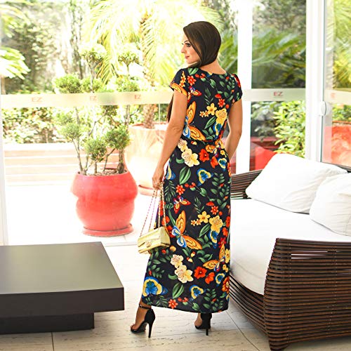 Vestido Longo Estampado Detalhe Cinto e Alça Ajustável - V0238 (G/40-42, Estampa 02)