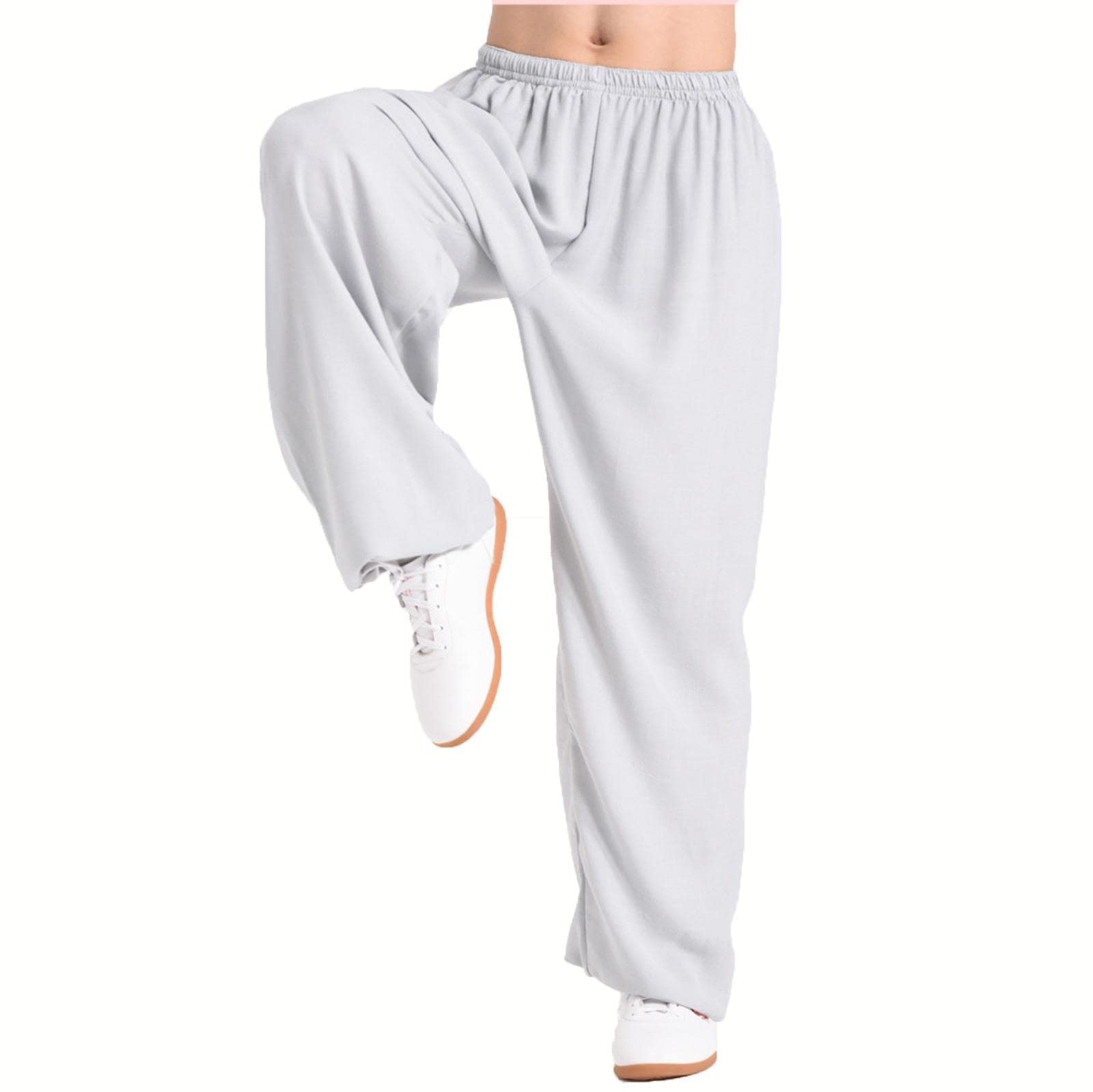 VIRACIN Martial Arts Pants Men Women Tai Chi Kung Fu Yoga Lantern Jogging Pants Gray Large