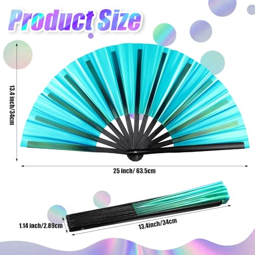 Image of Maitys Large Rave Fan Folding Handheld Fans 13'' Clap Fans for Line Dancing Clack Fan Holographic Festival Accessory for Martial Art Gift Performance, Includes 2 Pouch