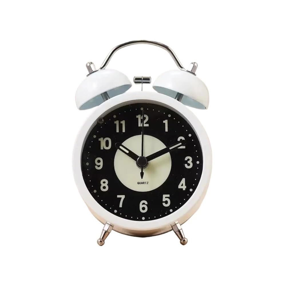 Jian1004 Alarm Clock, Retro Metal Twin Bell Alarm Clock with Night Ligh Silent Non-ticking Luminous Quartz Analog Desk Clocks(White)