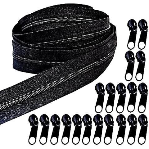 JOSDIOX Zipper Sewing Tape10 Yards, Zippers Nylon Coil Roll by The Yard with 20pcs Sliders and Pull,Zipper Repair Kit for Pillow Cushion DIY Sewing Tailor Crafts Bages(#3 Black) Cover