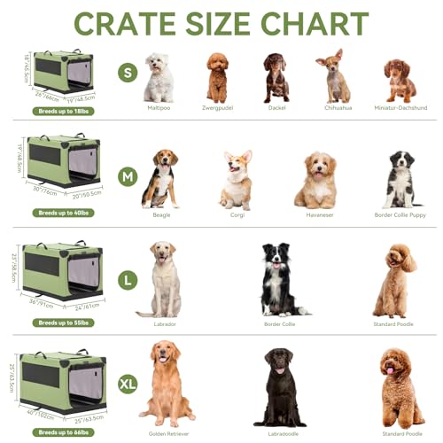 PETSFIT 40" Soft Portable Dog Crate – Patented Spiral Sturdy Frame, Collapsible Travel Kennel for Large Dogs, 3 Mesh Door, Lockable Zippers, Indoor & Car Use Green by Petsfit - Image 2