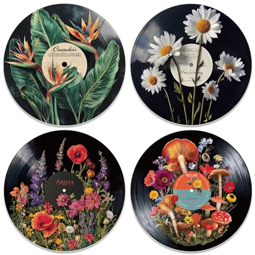 DOODLREAM 4 Packung Botanisches Vinyl Schallplatten Dekor 30cm Ästhetisches Wanddekor Wandkunst Trippy Records für Schlafsäle Häuser Büros Schlafzimmer Wohnzimmer