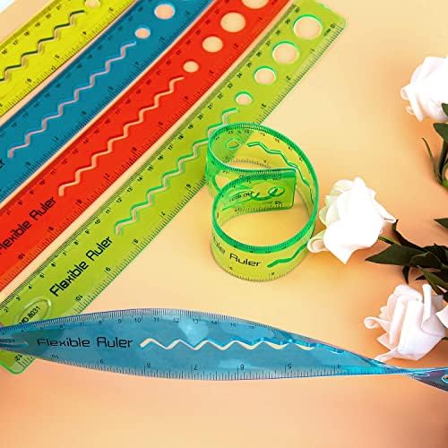 AIEX 8 Packs 4 Colors Flexible Ruler 12 Inch Soft Plastic Ruler Clear Straight Ruler with Inches and Metric for Workshop Office School Home Supplies