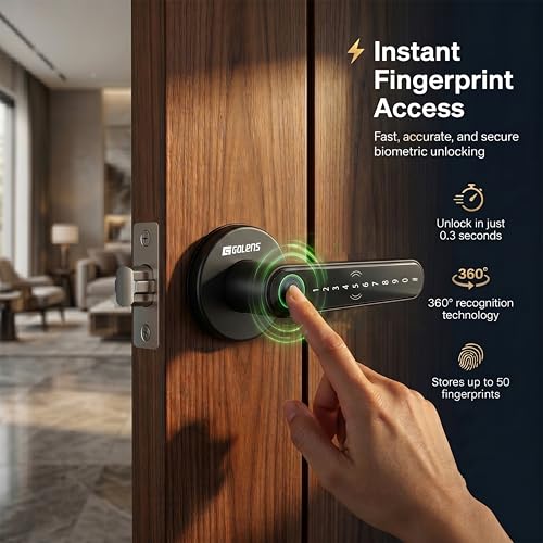 Image of Golens X39 Smart Door Lock | 6 Unlock Ways: Fingerprint, Password, RFID, OTP & Key | Anti-Peep Code | Passage Mode | Digital Door Knob for Home, Office, Hotel