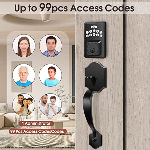 Tinewa Electronic Smart Keypad Door Deadbolt, Front Door Handle Sets, Keyless Entry Door Deadbolt With Lever Handle, Digital Keypad Deadbolt, Code Door Lock, Easy Installation,Mattle Black #TOP1