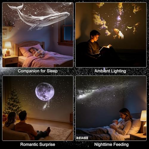 Image of 2-in-1 Galaxy Projector Night Light, USB Starry Sky Night Light Projector for Bedroom, Mini LED Ceiling /Wall Projection Lamp with 360 Rotation, for Kids Adults Gifts (6 Slides)