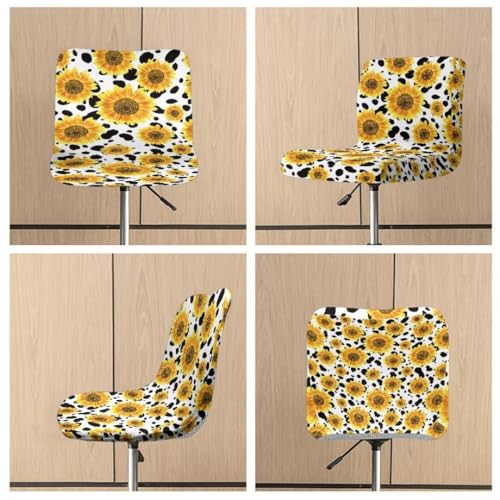 Image of Stretch Bar Stool Covers Set of 4,Cow and Sunflower Stretch Removable Washable Bar Stool Chair Covers, Counter Height Chairs Covers for Kitchen Dining Room Cafe Furniture