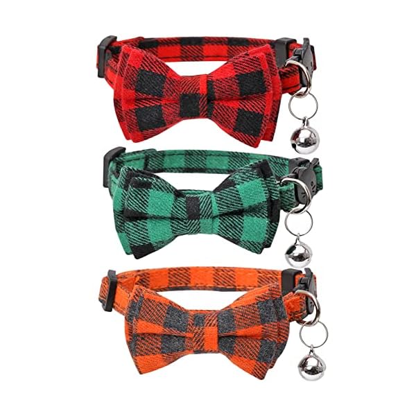 Christmas cat collar halloween thanksgiving day fall breakaway with cute bow tie and bell for kitty adjustable safety plaid