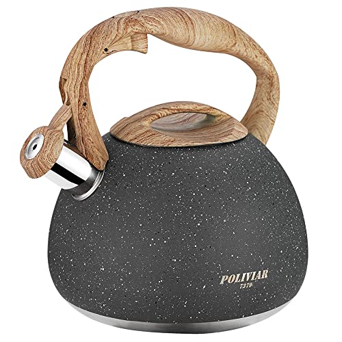 Poliviar Moderne Wasserkessel Induktion Pfeifkessel aus Edelstahl, Teekessel für alle Kochplatten,...
