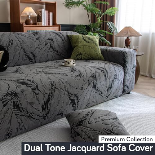 Image of HOKIPO 200gsm Dual Tone Knitting Jacquard Sofa Cover 2 Seater Fully Covered, Shadow Grey (NEW-AR-6033-GRY)