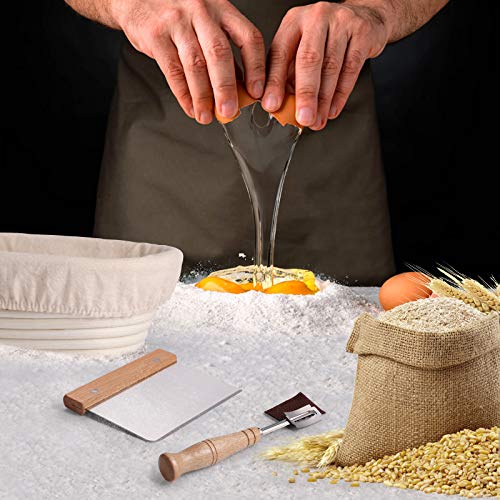 Bread Proofing Basket Set 9.6 Inch Oval And 10 Inch Round Natural Rattan Proofing Baskets With Bread Lame And Dough Scraper And Linen Liner Bread Making Tools For Professional And Home Bakers #TOP5