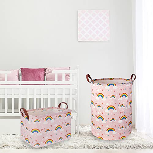 Ntaohamper Large Round Canvas Linen Laundry Hamper,Waterproof Storage Bin For Toys,Books,Clothes,Pets, Laundry Basket, Gift Basket(Rainbow) #TOP3