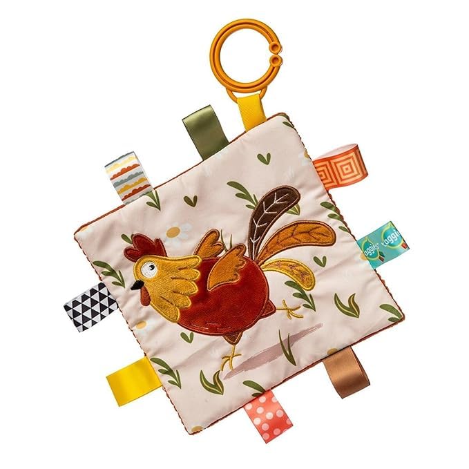 Image of Taggies Crinkle Me Toy with Baby Paper & Squeaker with Sensory Tags, 6 x 6-inches, Rooster