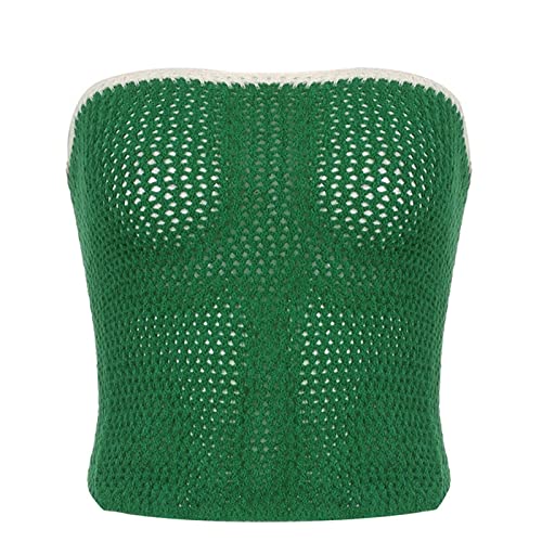 Womens Long Sleeve Tops Women's Tube Top Knit Sleeveless Off Shoulder Tight Thin Wool Knit Short Top Sweater (Green, Xl) #TOP1
