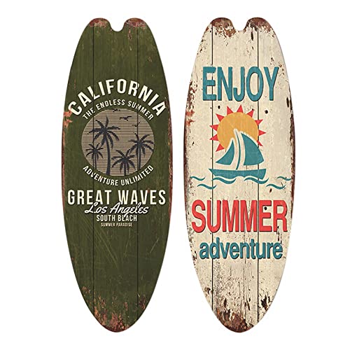 Ystter 2 PièCes ChaîNe Bar DéCor à DéContracté DéCor à Vintage Panneau en Bois Planche de Surf Panneau en Bois Style Suspendu 1