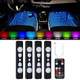 PIFOOG Interior Car Lights LED Wireless RGB Cars Inside Ambient Lighting Remote Automotive Neon Accent Starry Atmosphere Light Kit for Auto Under Footwell Roof Decoration USB Magnetic Cool 4PCS