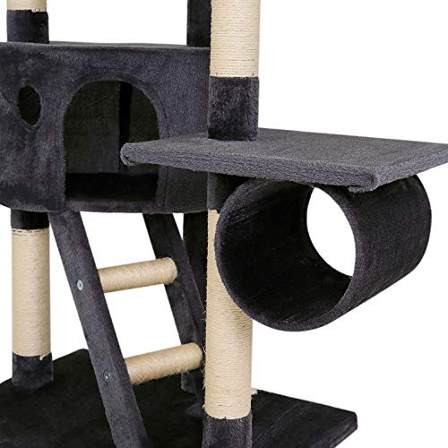 lionto Kratzbaum XXL für Katzen mit Sisal & Plüsch, Höhe 230-250 cm, Katzenbaum mit Plüschbällen inkl. Glöckchen & Hängematten, Tunnel & Höhlen, für kleine & große Katzen geeignet, dunkelgrau