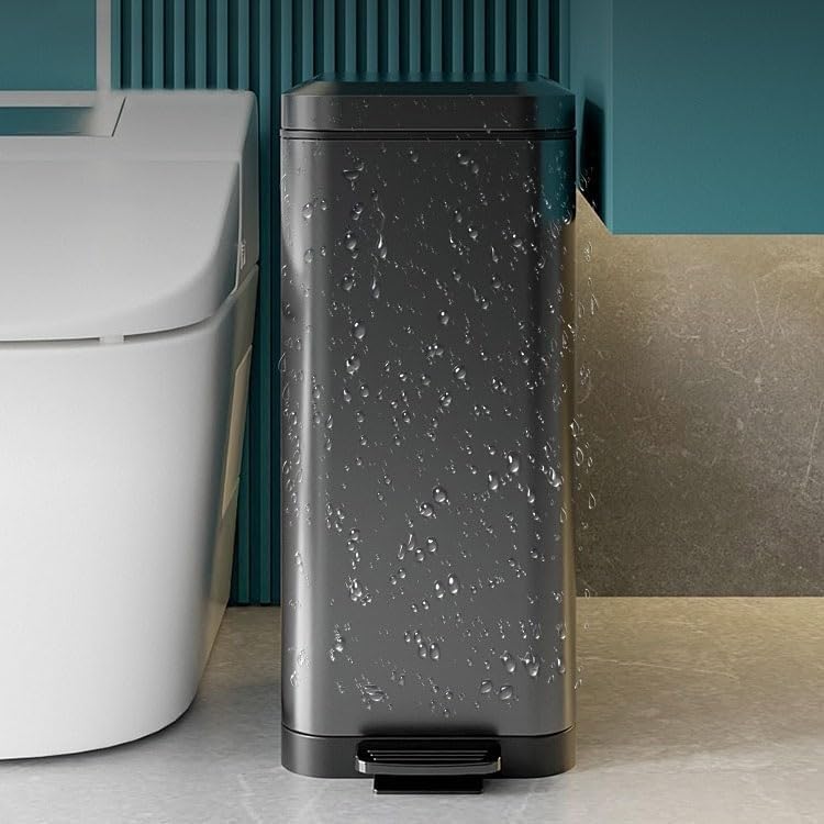 Trash Can 7/9/13/15/16/18/20Liter Slim Kitchen with Removable Liner Bucket and Handle, Brushed Stainless Steel,(Tungsten Steel Black,15L)