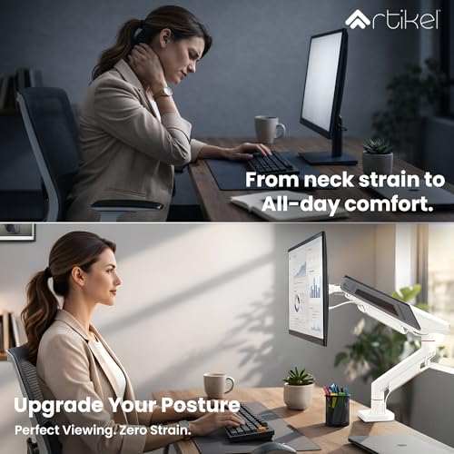 Image of ARTIKEL Armour Monitor Stand for Desk Mount Adjustable Spring Assisted Single vesa Monitor arm for Table with Full Motion arm with C Clamp Grommet Mounting Base Computer Monitor Stand Upto 40 inches