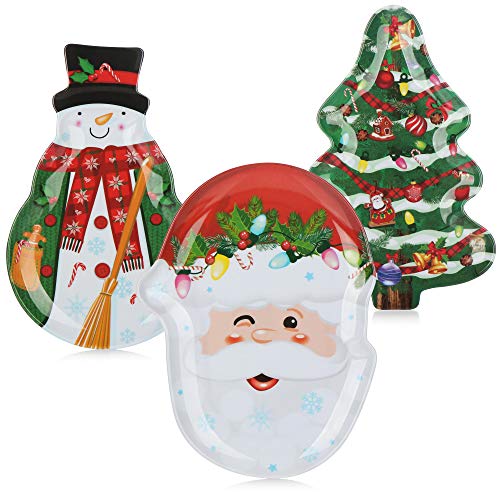 com-four® 3 Platos navideños de melamina - Plato de San Nicolás con Diferentes Motivos y Formas - Platos de Adviento para Pasteles y Frutas [la selección varía]