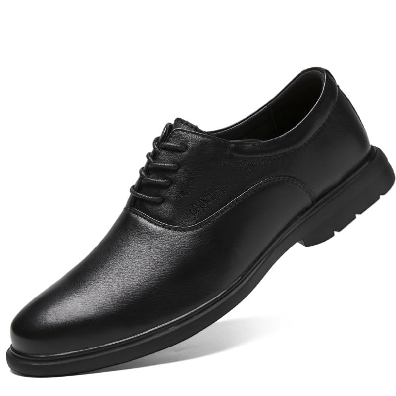 Dress Oxford Shoes for Men Lace Up Round Toe Leather Solid Color Oxford Shoes Block Heel Rubber Sole Resistant Non Slip Party