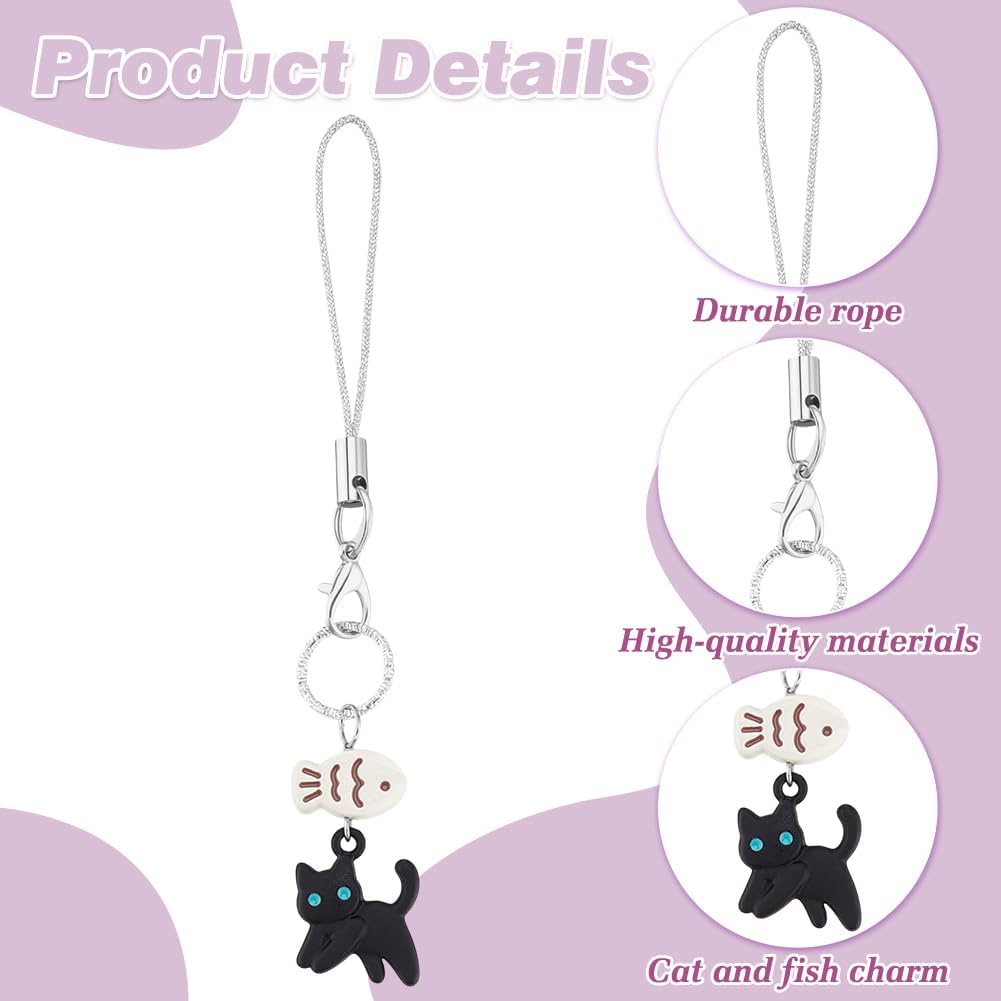 AHANDMAKER 5Pcs Cat Phone Charm Cute Keychain Accessories Kawaii Cat Fish Phone Bag Charms for Purse Wallet Backpack Valentines Day Easter Party Favors Decor 1.77inch (5 Colors) - Image 3