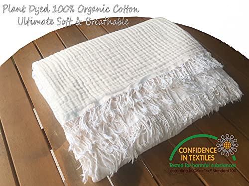 100% Organic Muslin Cotton Throw Blanket For Adult Kids Couch, 4-Layer Pre-Washed Natural Plant Dyed Yarn, Breathable Soft, Cozy Warm Lightweight Bedspread For Summer, All Season (60X80 Ivory) #TOP6