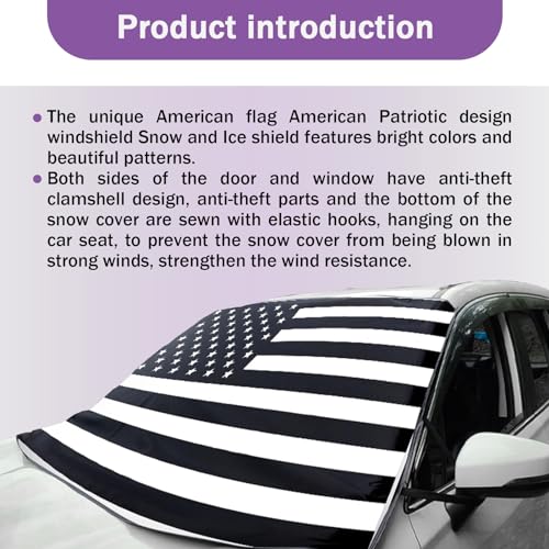 Image of ZKFAR 1 PC American Flag Car Windshield Snow Cover, 66.9In x 47.2In Waterproof Oxford Anti-UV Cover for Winter, Universal Foldable Durable Vehicle Protection Accessories for SUVs Trucks Cars (Black)
