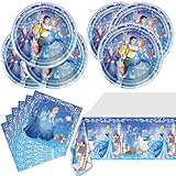 LamaMe 41pcs Cinderella Party Tableware，20 Plates + 20 Napkin 1Tablecloth 74 * 45inch，Cinderella Birthday Party Supplies