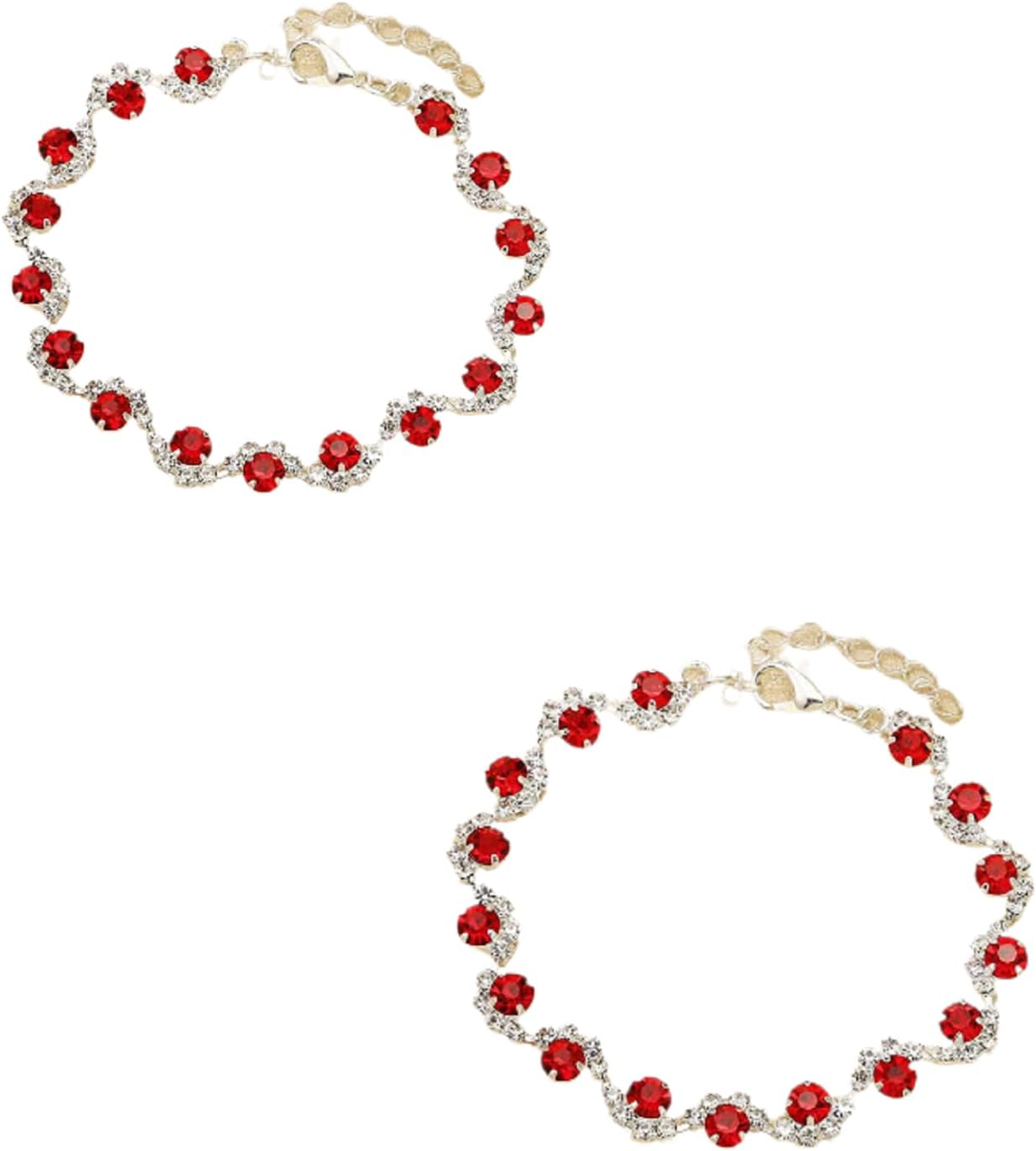 2 exquisite bracelets with red rhinestones, fashionable and cool style jewelry