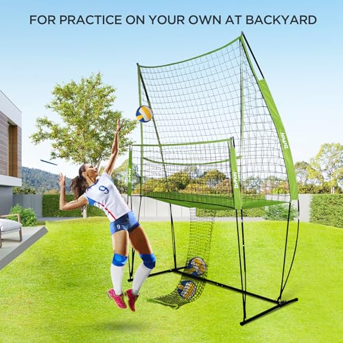 Volleyball Training Equipment Volleyball Practice Net Equipment Serve Trainer Net 11x8ft Wide for Hitting and Serving Practice at Backyard with 4 Adjustable Heights