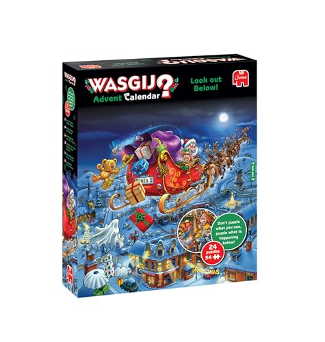 Wasgij Christmas Advent Calendar, Look Out Below! - 24 Days of Puzzles, Don't Puzzle What You See - Brainteasing 54 Piece Adults Puzzle & Comic Puzzle -100% Recycled Cardboard Jigsaw Puzzle for Adults