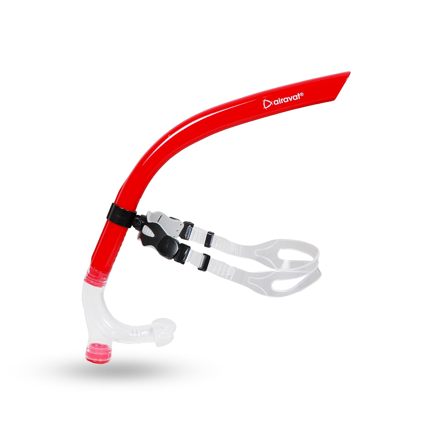 AIRAVAT Front Silicone Snorkel Tuna 1411 | Front-Mounted Swim Snorkel with Adjustable Head Bracket |for Swimming, Pool Training, Scuba Diving & Water Sports for Adults & Kids(Red)