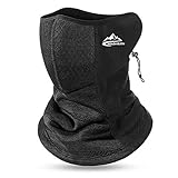[Adcey] ネックウォーマー ネックガード 冬 防寒【厚型版・息苦しくない】【ストレッチ性 調節コードつき】 フェイスカバー 柔らかい 暖かい ふわふわ 厚手 防寒 防風 保温 伸縮性 UVカット 多機能 アウトドア 自転車 バイク 釣り 通勤 通学 登山 スキー 男女兼用 (ブラック•濃いグレー)