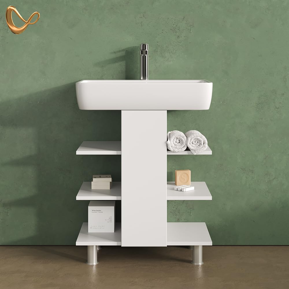 Livinity Mobiletto per lavabo Fucino, Bianco, 60 x 70 cm con 6 ripiani
