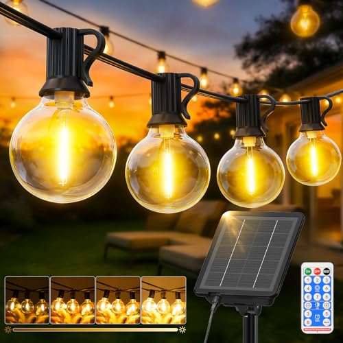 FGRYB Solares Guirnalda Luces Exterior Jardin - 45M Guirnaldas Luz Exterior Solar with Control Remoto LED Regulable Bombillas Exteriores Jardin G40 for Balcon Terraza Boda Fiesta