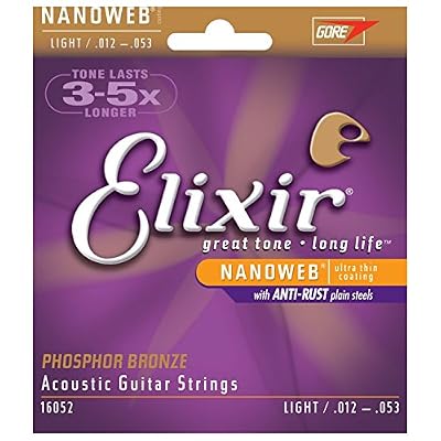 12 Sets of Elixir 11052 Light Acoustic Strings (12-53) (Nanoweb)
