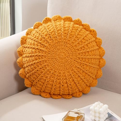 GARLVCAL Knitted Throw Pillow Round Couch Pillow Handmade Decorative Plush