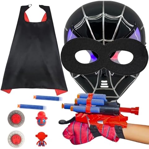 Jeemiter Small Hero Toys for Boys 4-6, Small Hero Glowing Mask, Foam-Shooters, Small Hero Capes, and More - Perfect for Parties, and Gifts for Kids (Dark Black) Cover
